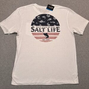 NEW Salt Life Salty Honor Bones Graphic T-Shirt Mens Large White Short Sleeve